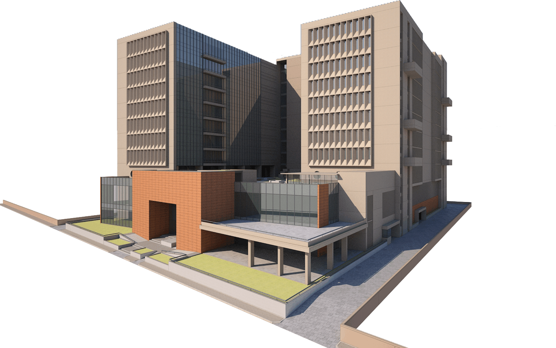 Isolated 3D architectural render of the Aurelien II tower