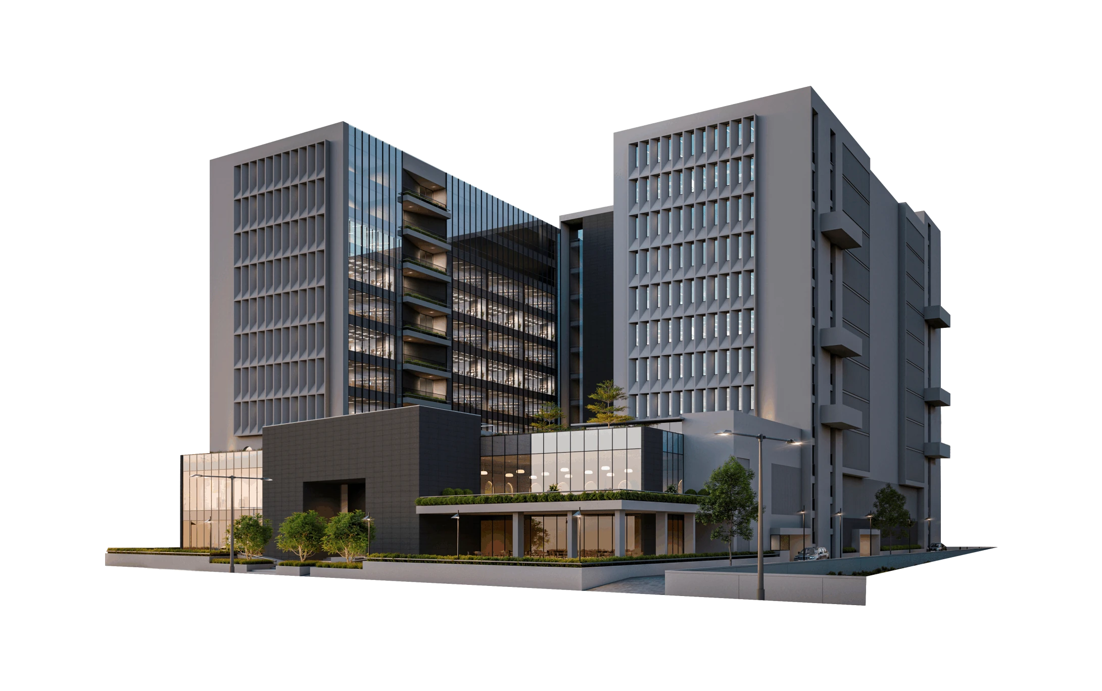 Isolated 3D architectural render of the Aurelien II tower